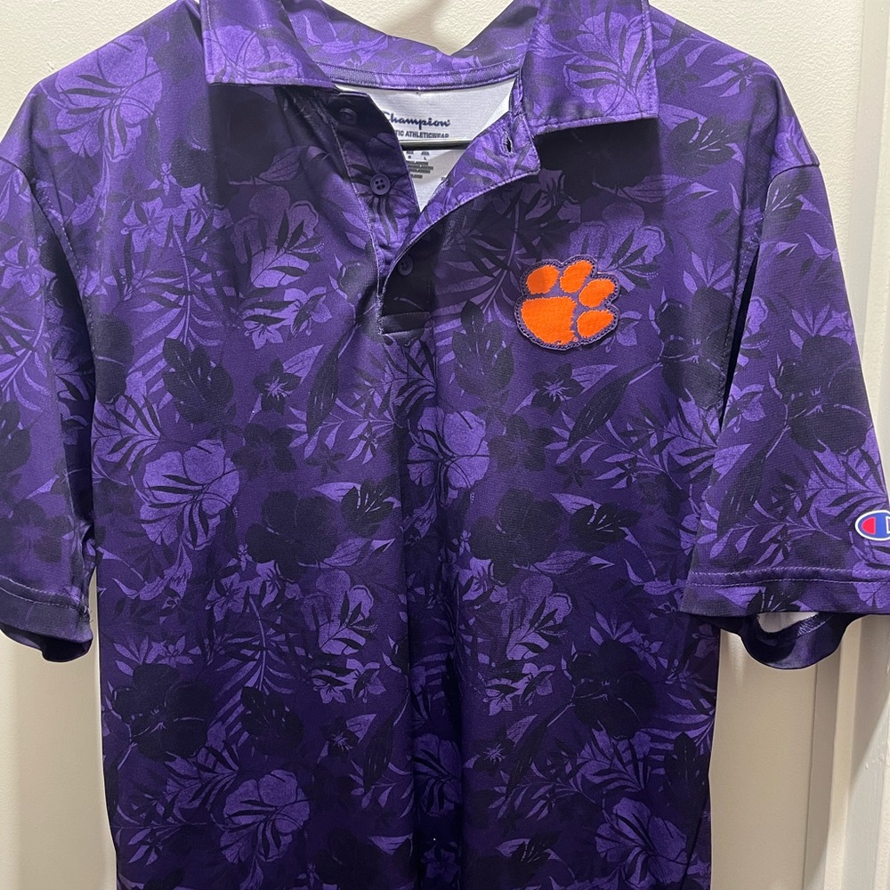 Clemson Purple Floral Polo
